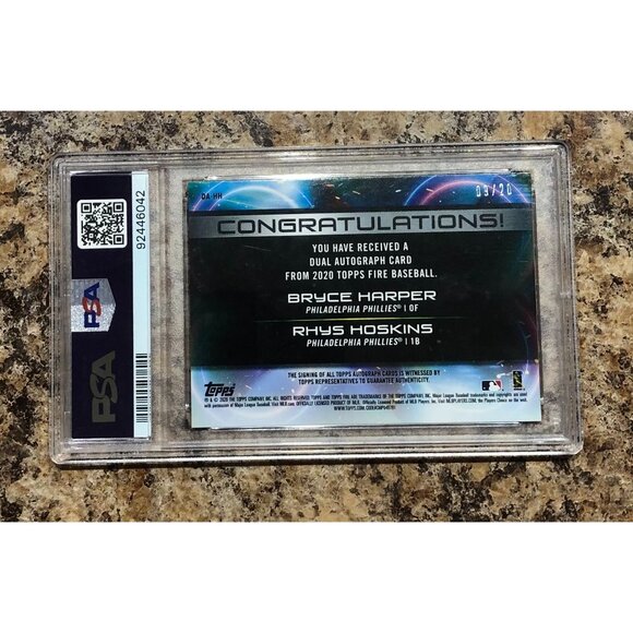 2020 Topps Fire Bryce Harper & Rhys Hoskins Dual AUTO 9/10 PSA 8 - Picture 2 of 3